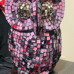 Mosaic Owl Sculpture - Pink and Black